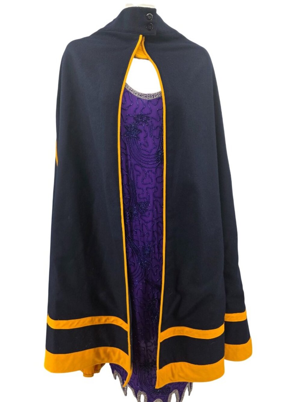 Vintage Cactus Concha's Navy Woolen Cape With Gold Trimmed Embellishments